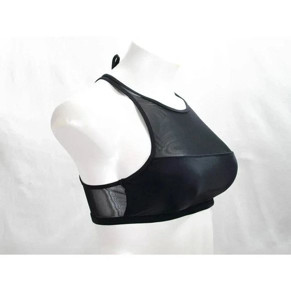 Heat Padded & Sheer Mesh Wire Free Zip Back Sports Bra LARGE Black New with Tags - Picture 2 of 5